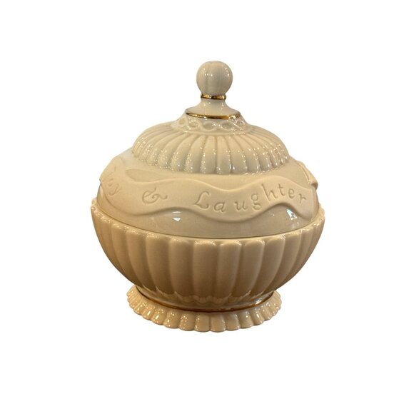 vintage Lenox Musical Sentiment Box Ceramic White & Gold Joy Laughter Handcrafte - Picture 8 of 11